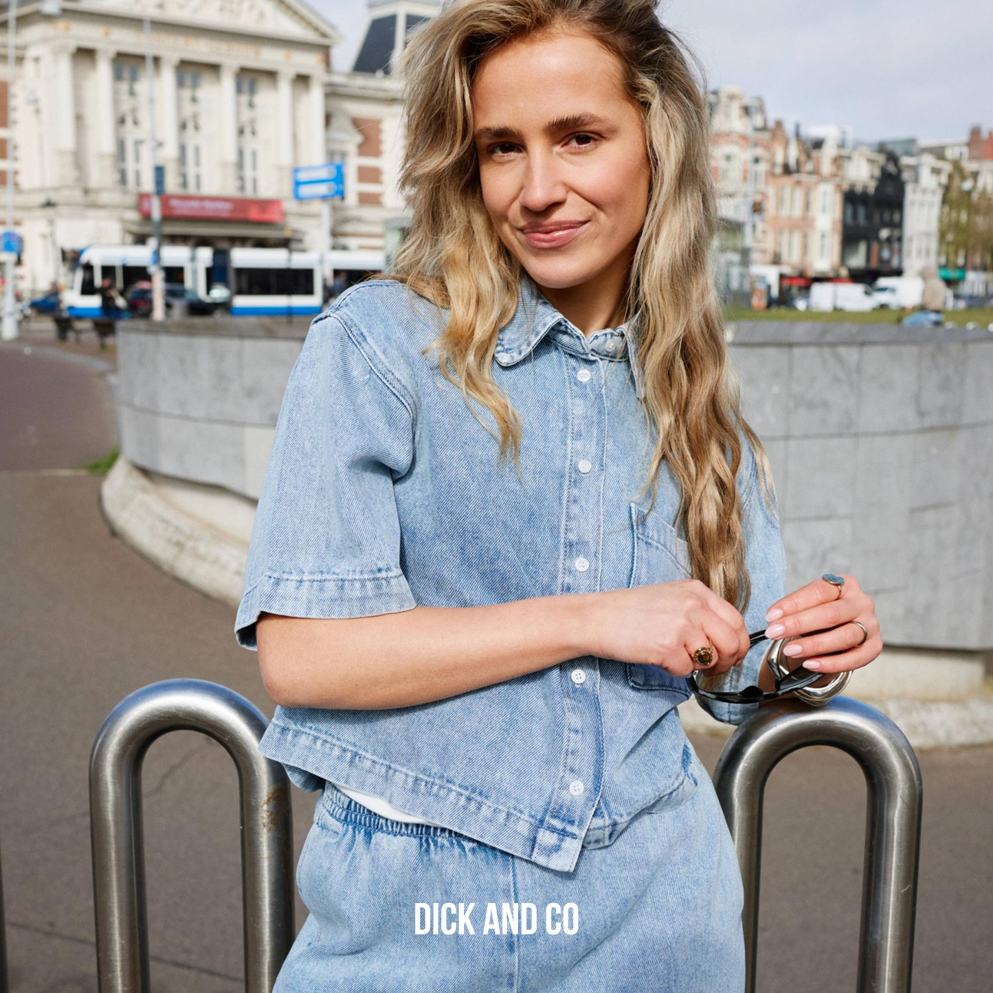 Short sleeve denim blouse
