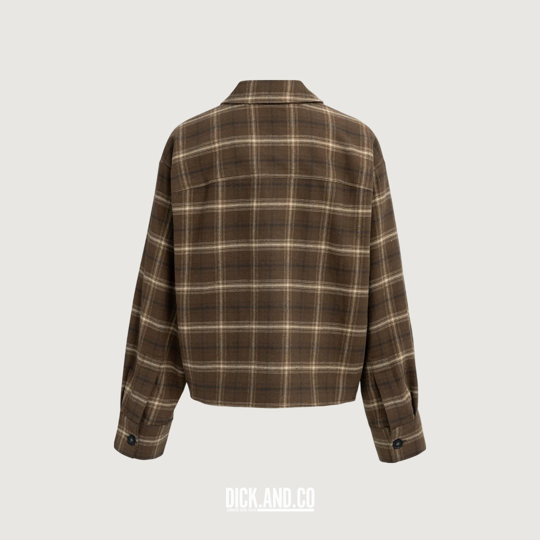 YAYA Geruite flanellen blouse in Bruin, vrijstaand achteraanzicht