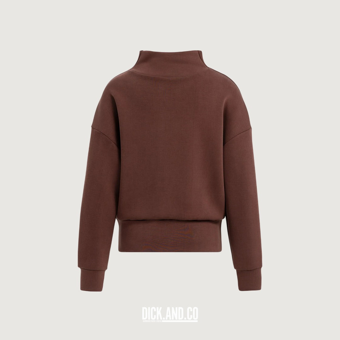 YAYA Sweater met gedrapeerde hoge hals in Rood, vrijstaand achteraanzicht