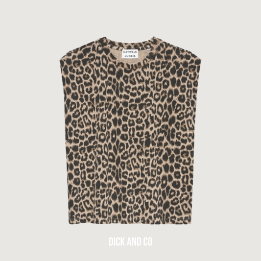 CATWALK JUNKIE Folded shoulder leopard singlet in de kleur bruin (grey morn)