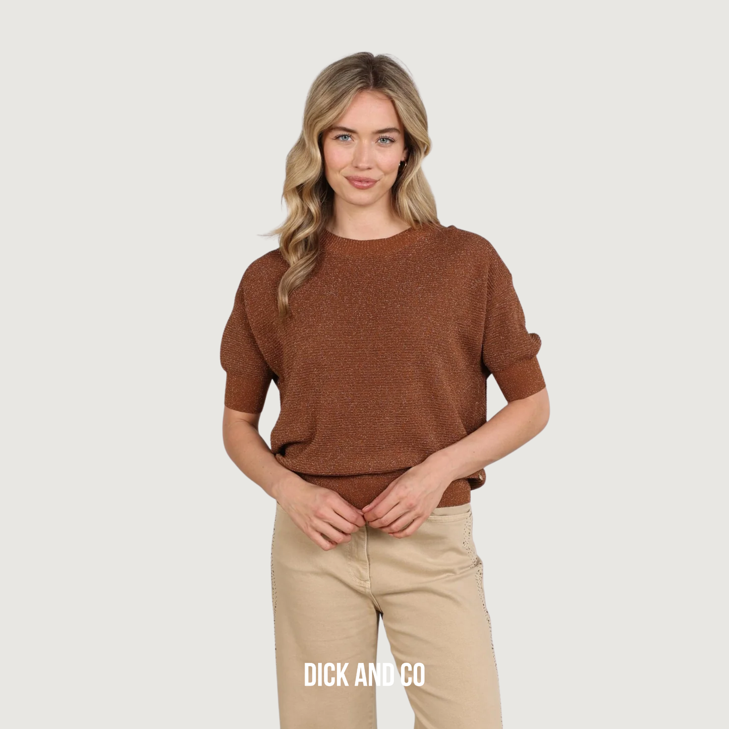 NUKUS Kinty top Lurex in de kleur bruin (espresso)