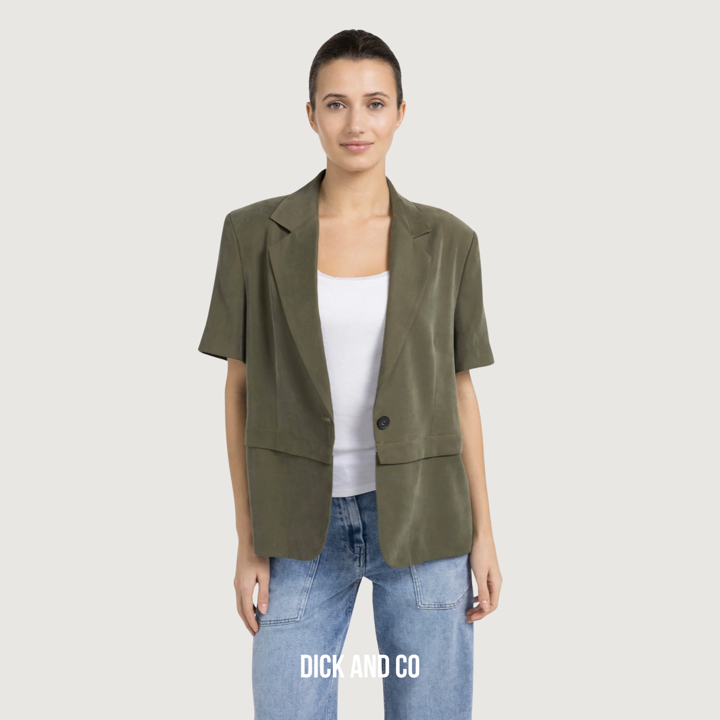 YAYA Geweven blazer met korte mouwen en afritsbare zoom in de kleur groen (army green)