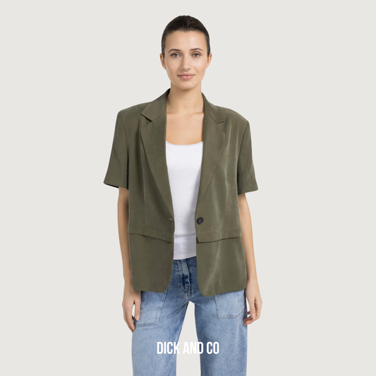 YAYA Geweven blazer met korte mouwen en afritsbare zoom in de kleur groen (army green)