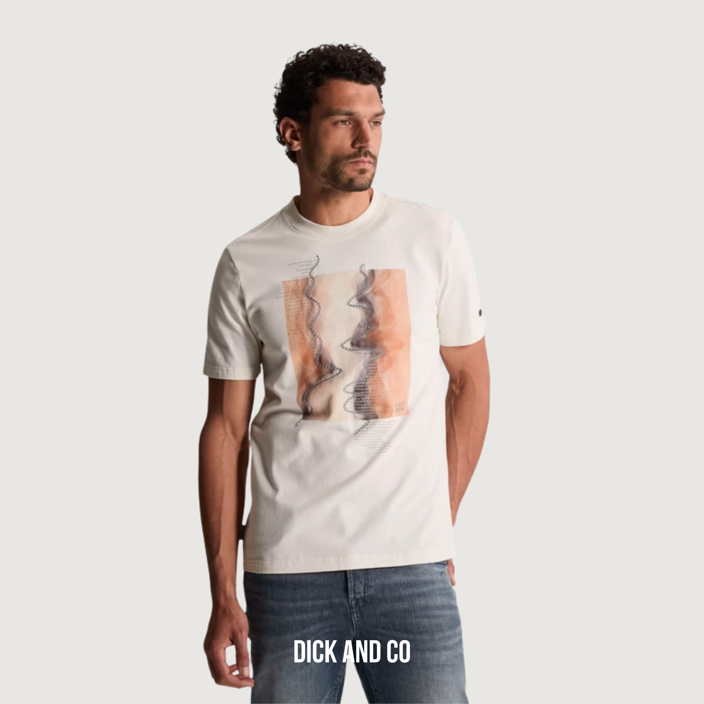 CAST IRON Regular fit t-shirt met artwork in de kleur beige (white down)
