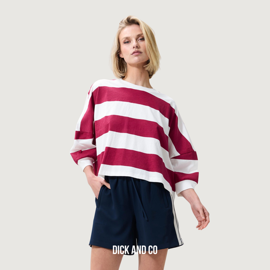 CATWALK JUNKIE Oversized bold striped t-shirt in de kleur paars (cranberry juice)