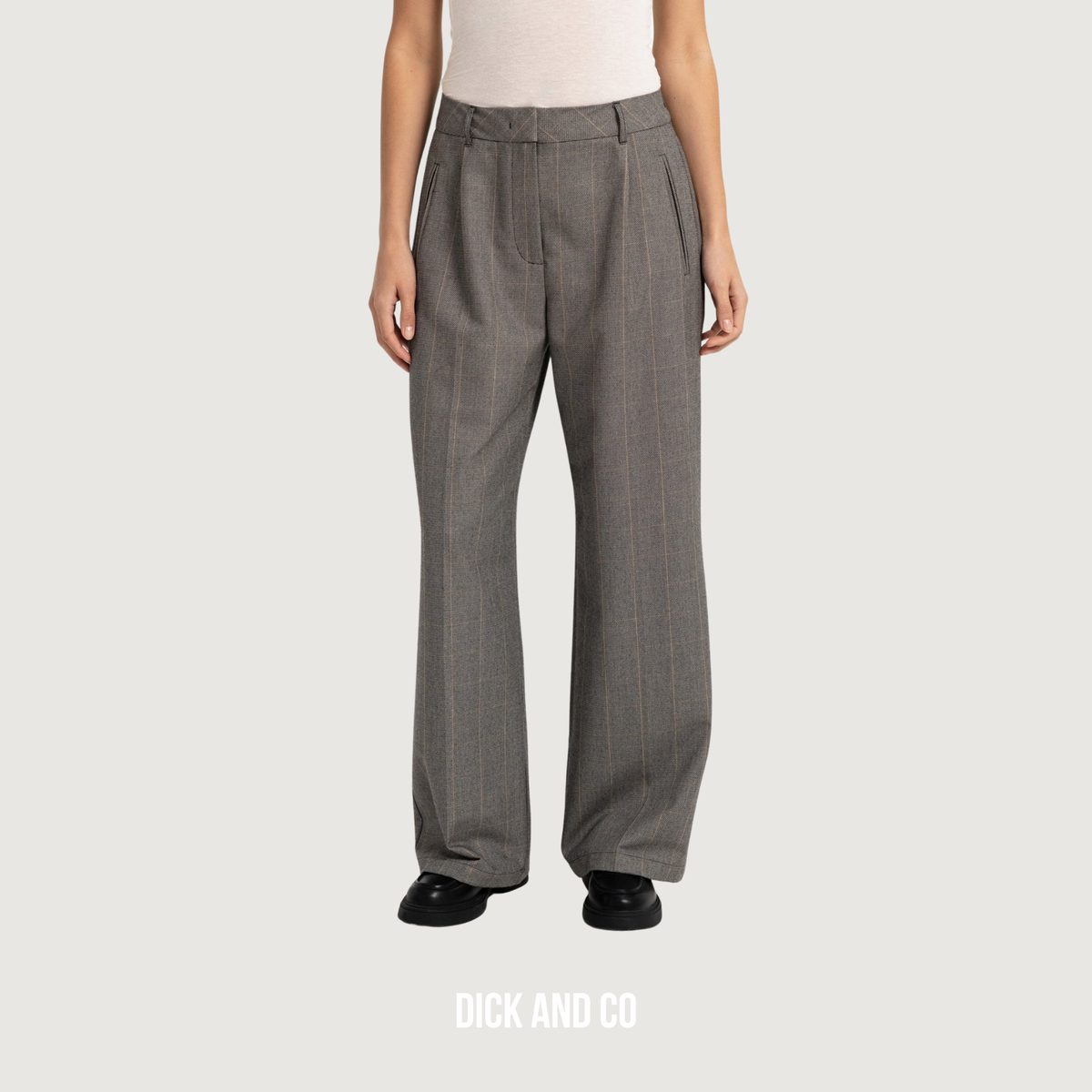YAYA Pantalon met ruitdessin en wijde pijpen broek in de kleur grijs (hole black dessin)