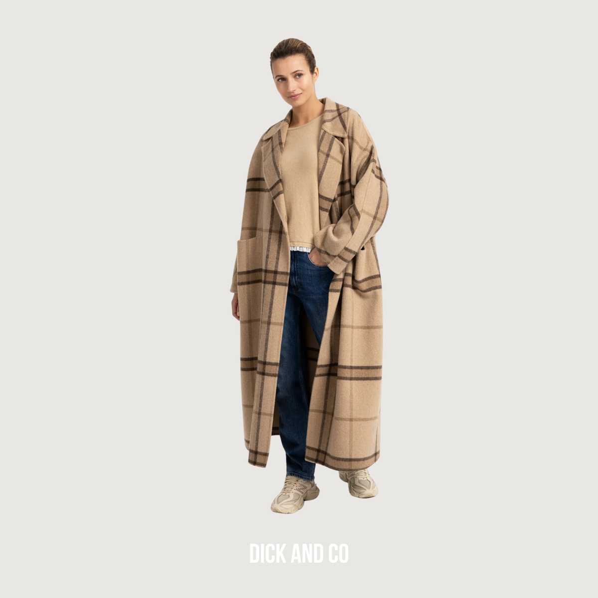YAYA Lange geruite jas van wolmix met oversized pasvorm in de kleur bruin (cornstalk brown dessin)