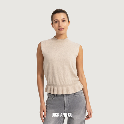 YAYA Mouwloze gebreide top met golvende ribzoom in de kleur beige (light beige melange)