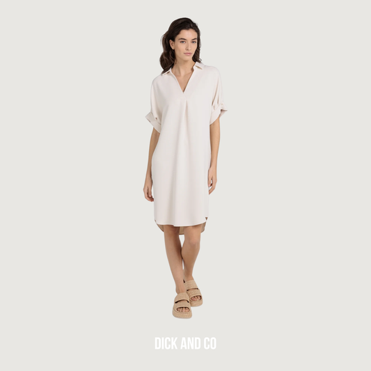 YAYA V-hals jurk met plooidetail en losse pasvorm in de kleur beige (creme beige)