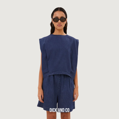 BY-BAR Ginza denim top in de kleur blauw (dark denim)