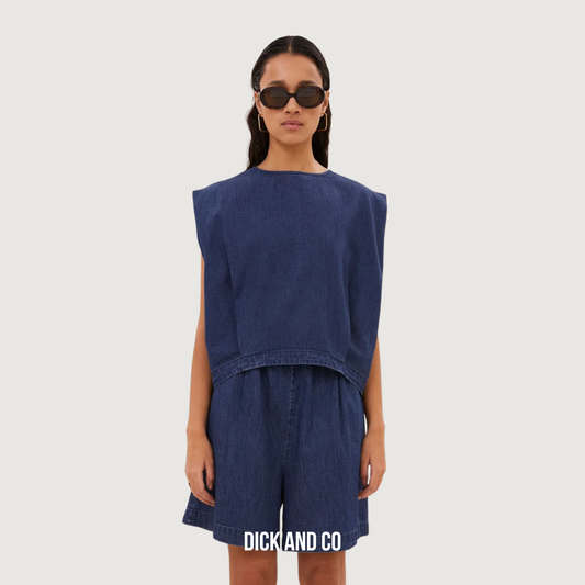BY-BAR Ginza denim top in de kleur blauw (dark denim)