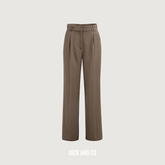 YAYA Geweven broek met wijde pijpen en plooien in de kleur bruin (washed brown)