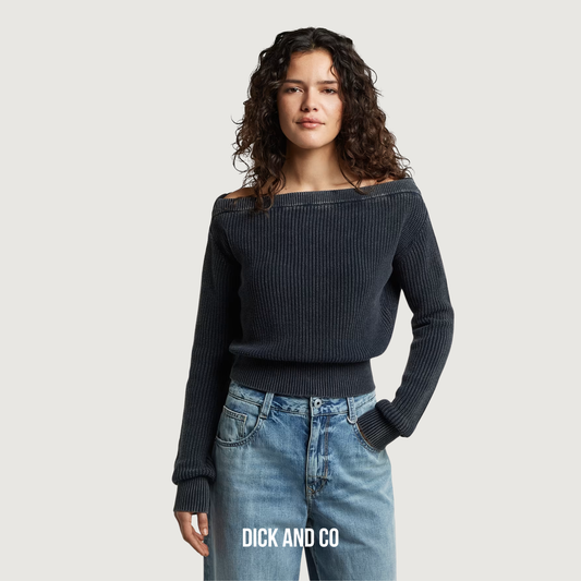 G-STAR Offshoulder Washed Gebreide trui in de kleur donkerblauw
