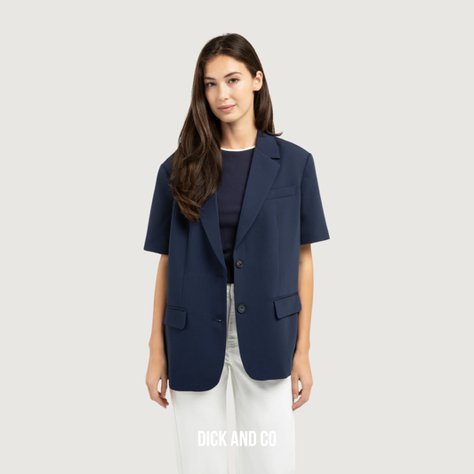 YAYA Oversized blazer met korte mouwen en reverskraag in de kleur blauw (navy blazer blue)