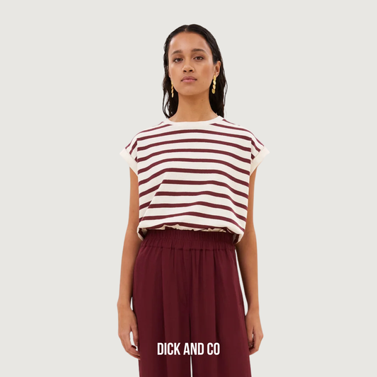 BY-BAR Tobi stripe top in de kleur rood (grain wine stripe)