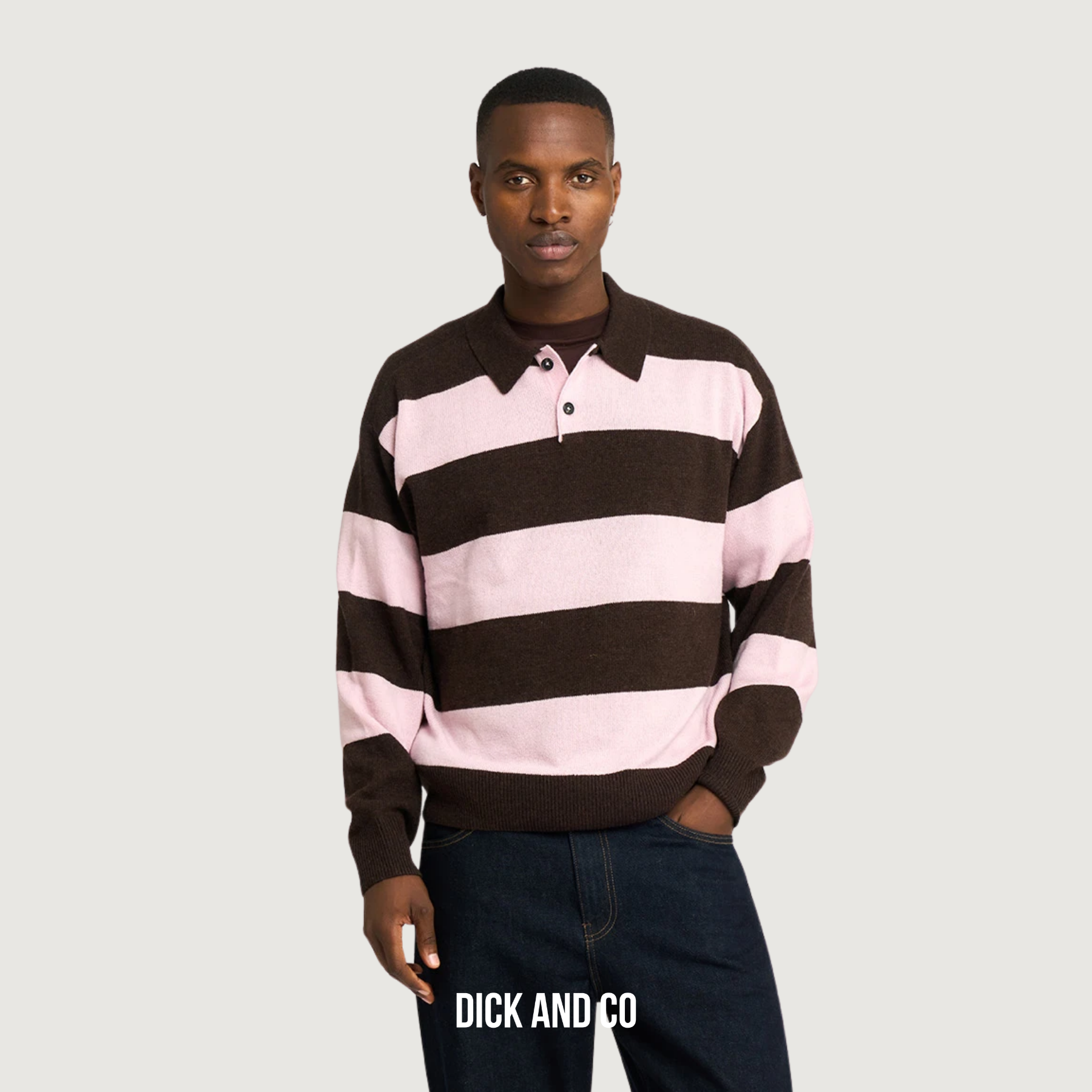 RESTERÖDS Long-sleeved polo 'Jacob' in de kleur beige (pink/brown)