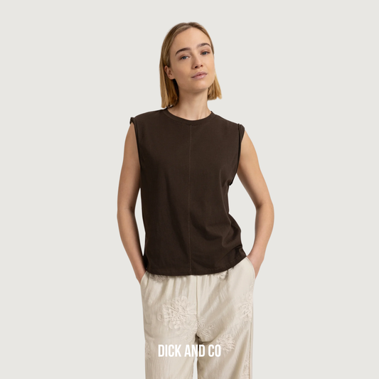 YAYA Mouwloze top met subtiele mouwdetails in de kleur bruin (delicioso brown)