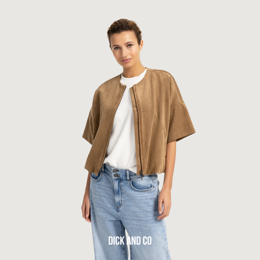 YAYA Oversized suedine jasje met korte mouwen in de kleur bruin (otter brown)