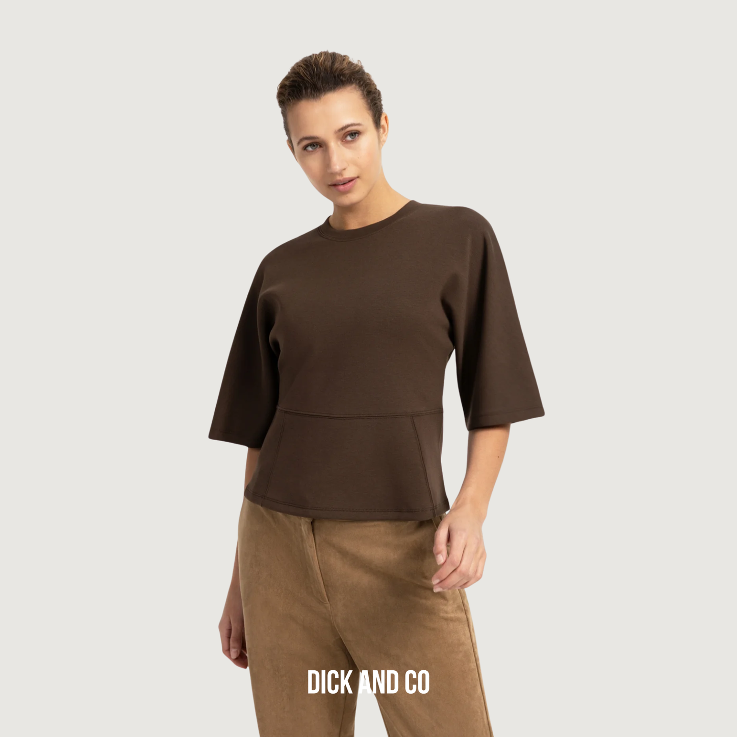 YAYA Jersey top met wijde halflange mouwen in de kleur bruin (slate black brown)