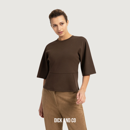YAYA Jersey top met wijde halflange mouwen in de kleur bruin (slate black brown)