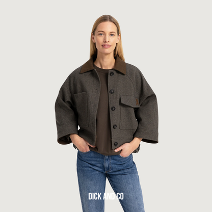 YAYA Oversized wollen jack met contrasterende kraag jas in de kleur grijs (grey melange)