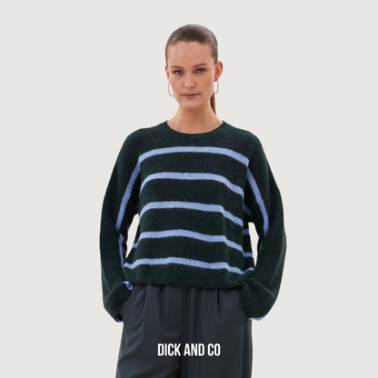 BY-BAR Vide Stripe Pullover trui in de kleur groen (green cloud stripe)