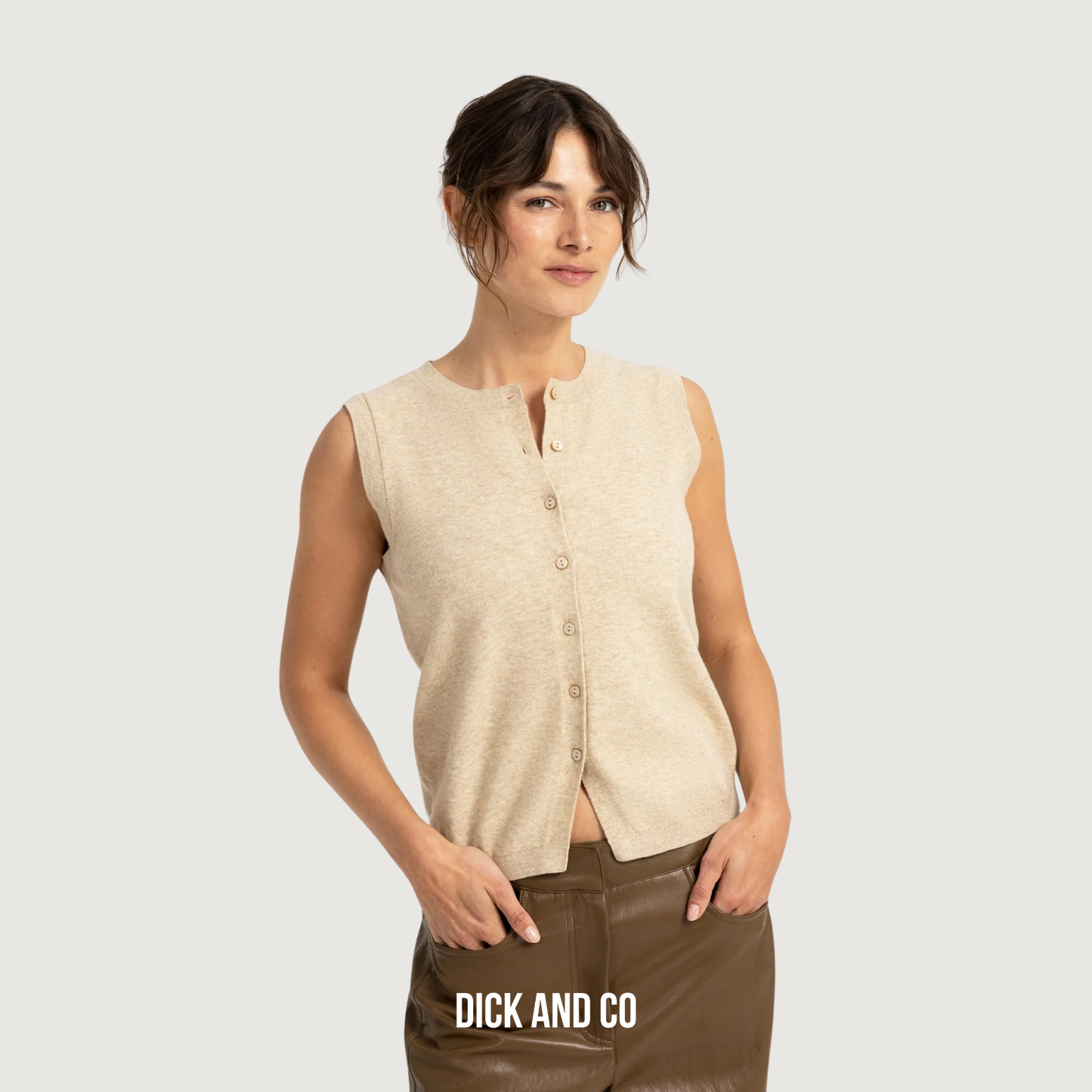 YAYA Gebreide spencer met knoopsluiting in de kleur beige (light beige melange)