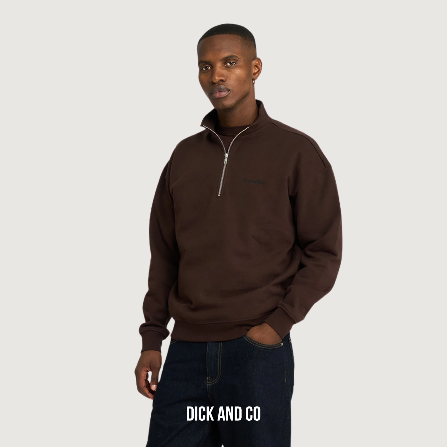 RESTERÖDS Sweater with half-zip 'Zack' in de kleur bruin (brown)