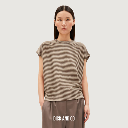 ARMED ANGELS Gestreept Jersey t-shirt in de kleur beige (sand stone-dried palm)