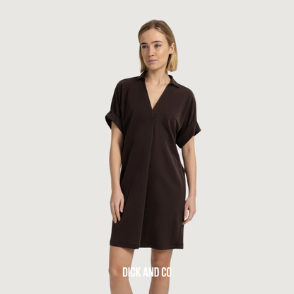 YAYA Jersey jurk met geplooide korte mouwen in de kleur paars (aubergine purple)
