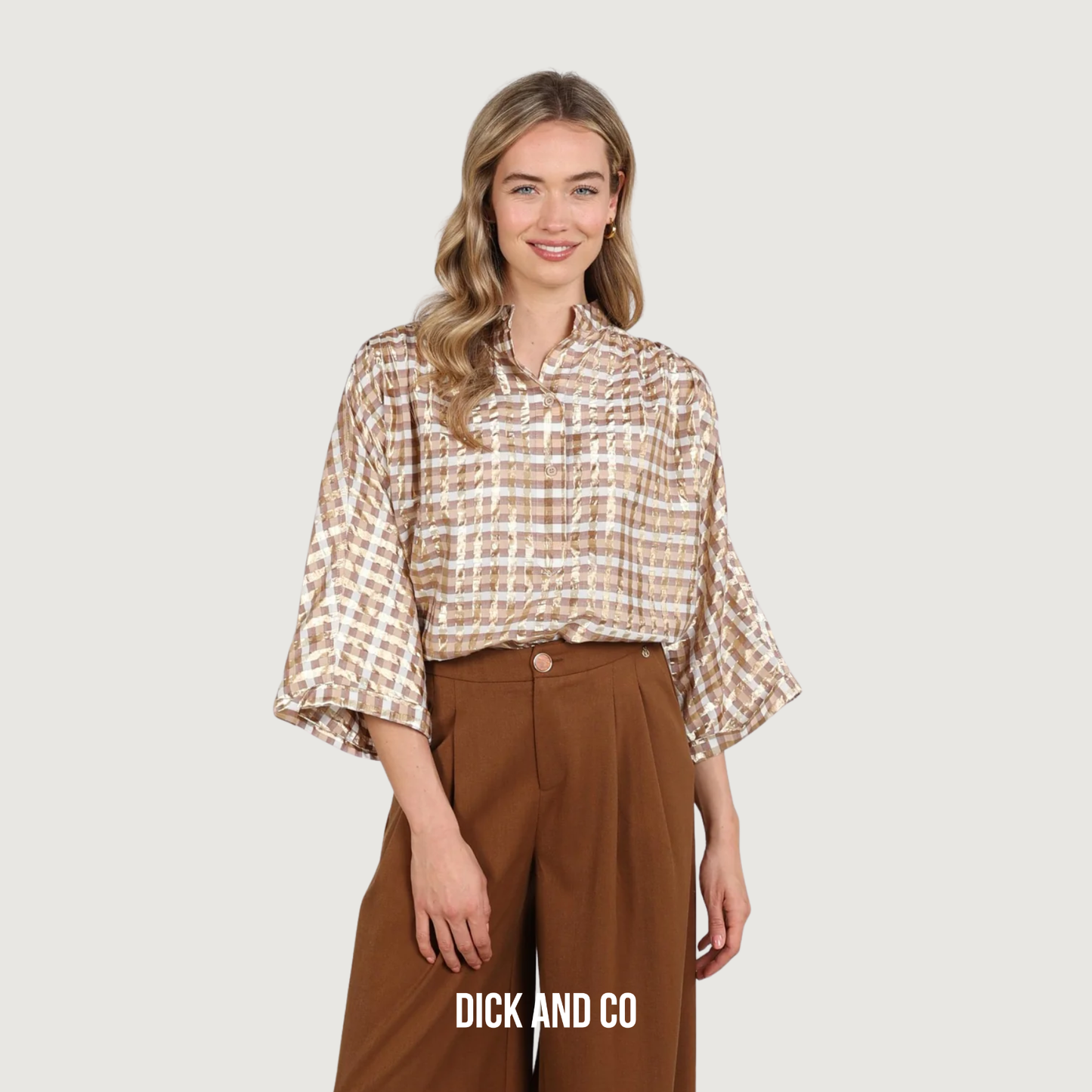 NUKUS Maya blouse Check in de kleur beige (offwhite/toffee)