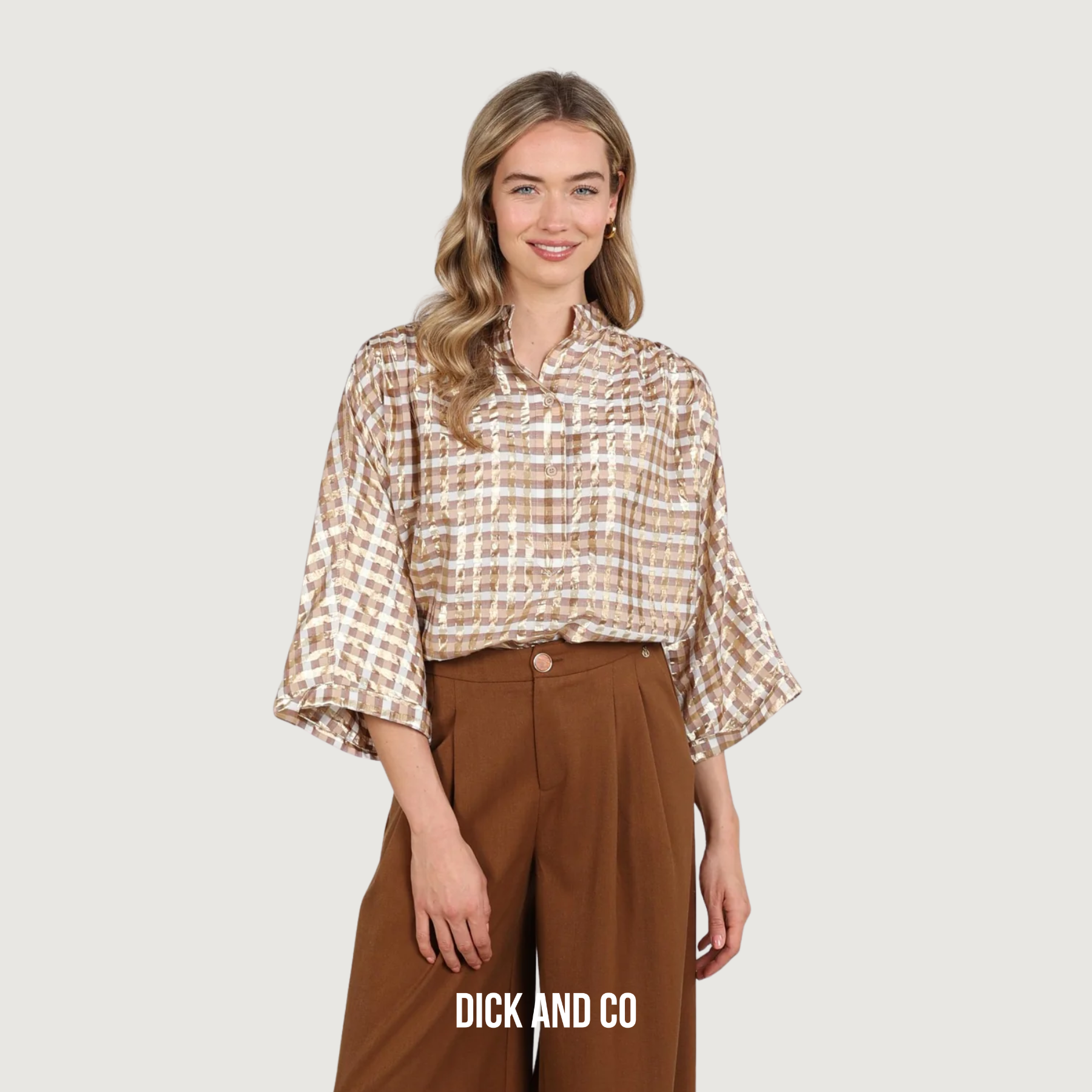 NUKUS Maya blouse Check in de kleur beige (offwhite/toffee)