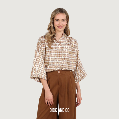 NUKUS Maya blouse Check in de kleur beige (offwhite/toffee)
