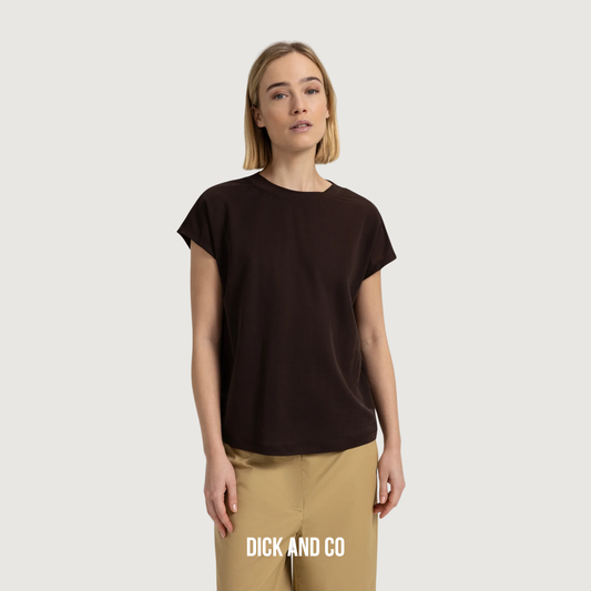 YAYA Top met ronde hals en kapmouwen in de kleur paars (aubergine purple)