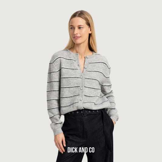 YAYA Gestreept gebreid vest met strikdetail in de kleur grijs (medium grey melange)