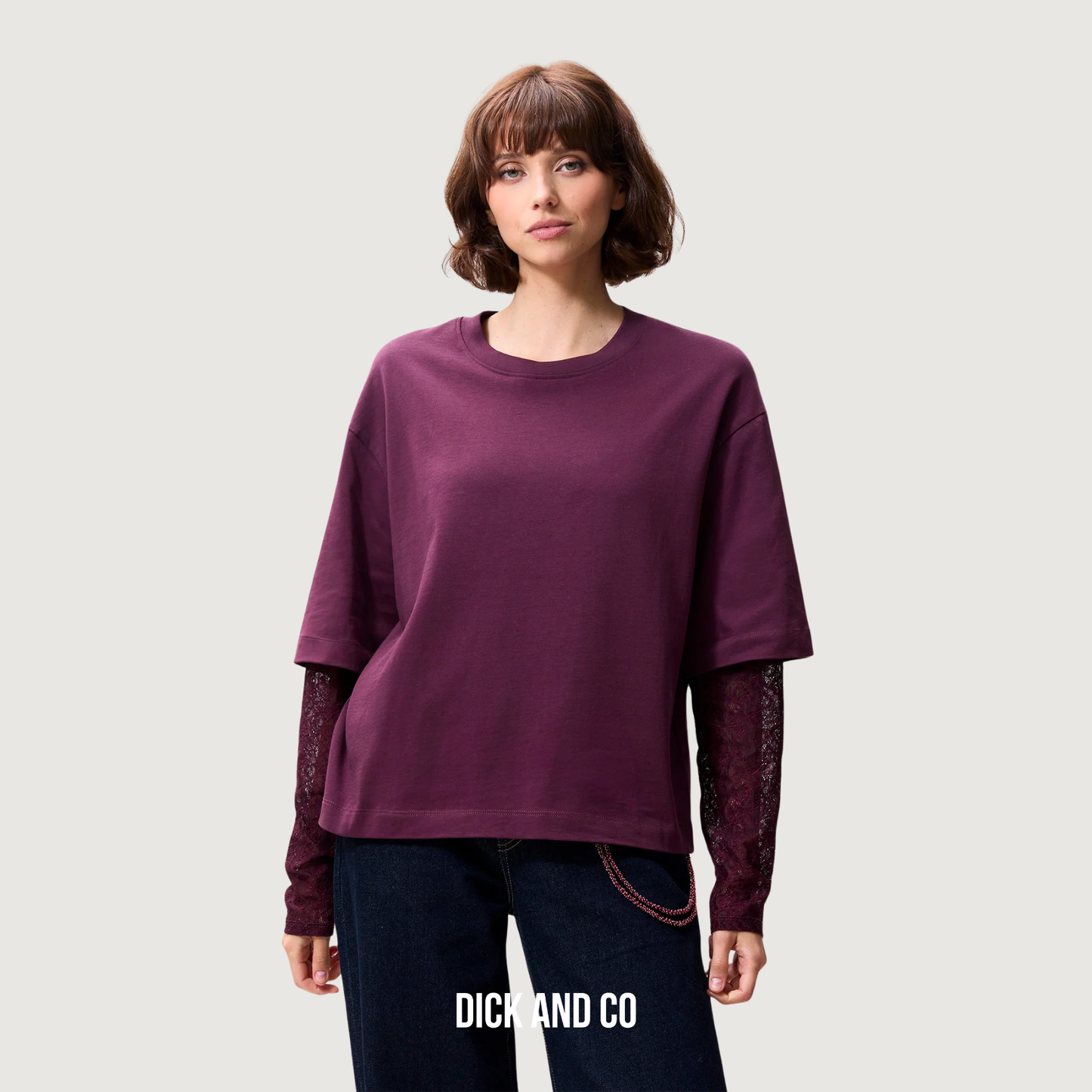 T-shirt met kanten mouwen (2504020402)