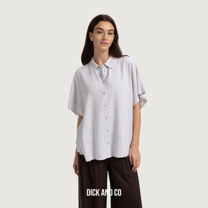 YAYA Gestreepte blouse met korte mouwen in de kleur grijs (alabaster gray dessin)