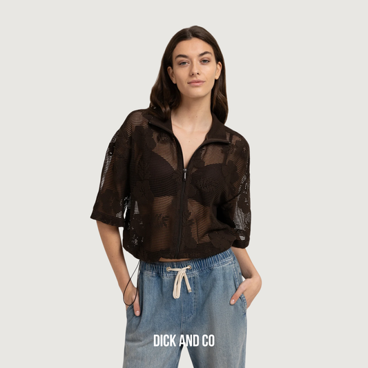 YAYA Crochet jasje met bloemen en korte mouwen in de kleur bruin (delicioso brown)