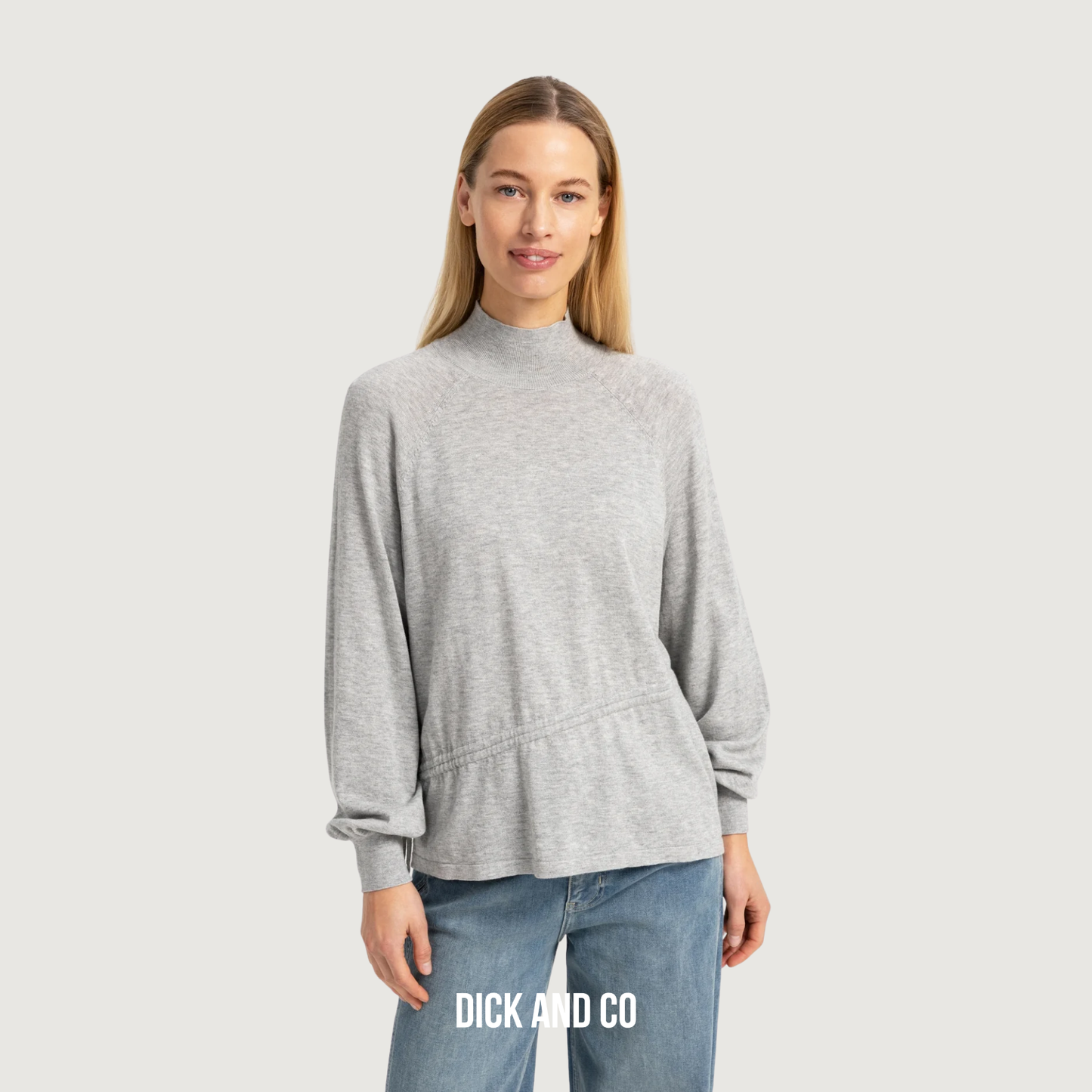YAYA Sweater met hoge hals en taillekoord in de kleur grijs (medium grey melange)