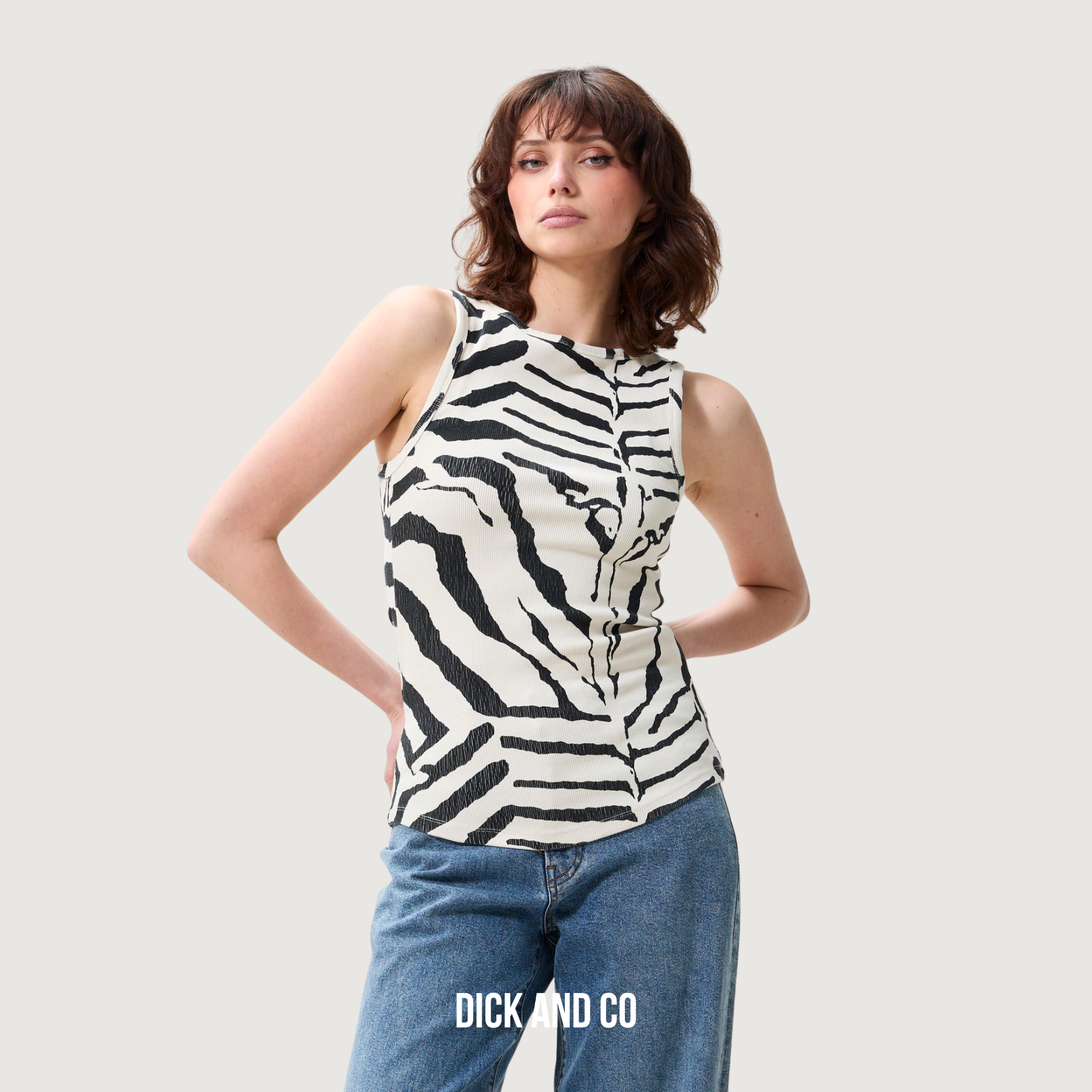 CATWALK JUNKIE Classic zebra rib singlet in de kleur zwart (cement)