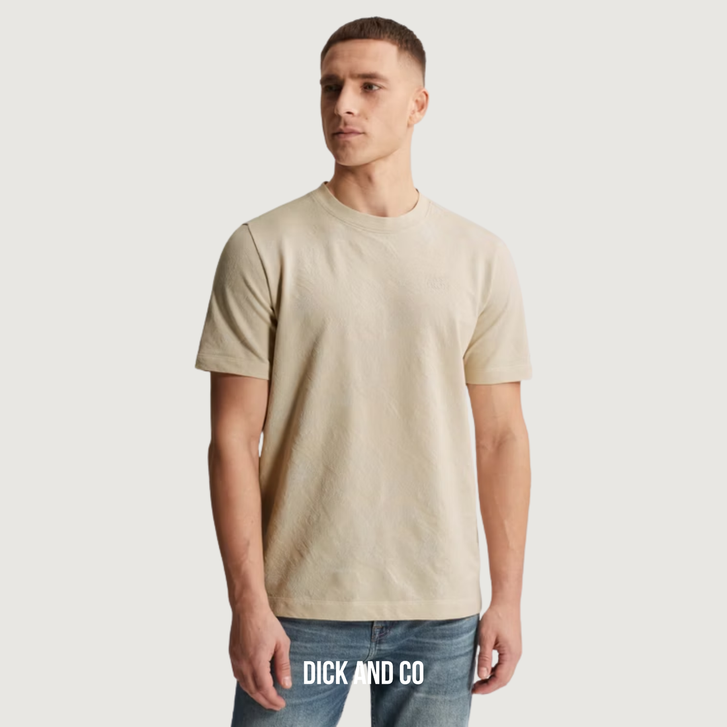 CAST IRON T-shirt van piqué met jacquardpatroon in de kleur beige (silver birch)