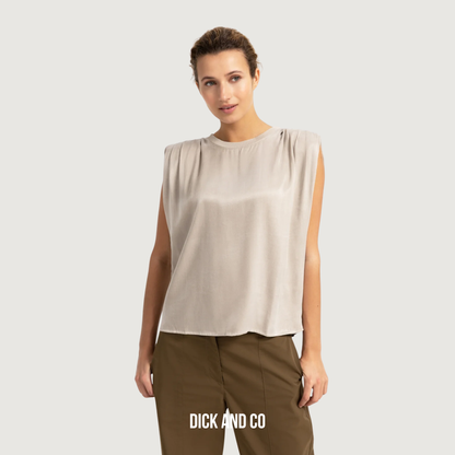 YAYA Mouwloze top met schouderplooien in de kleur beige (pure cashmere grey)