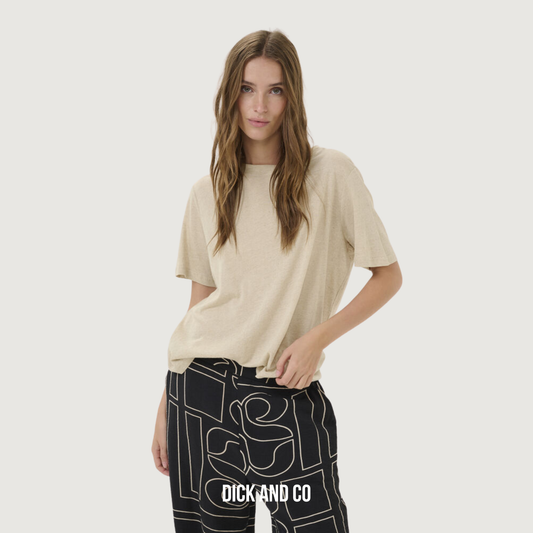 MY ESSENTIAL WARDROBE LisaMW Linnen t-shirt in de kleur beige (oatmeal melange / nature)