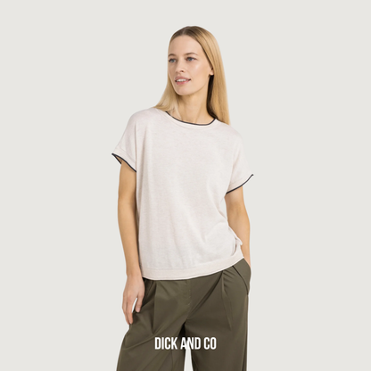 YAYA Gebreide top met korte mouwen en omgeslagen randen in de kleur beige (cloud creme white melange)