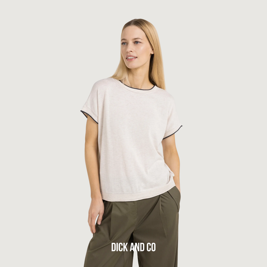 YAYA Gebreide top met korte mouwen en omgeslagen randen in de kleur beige (cloud creme white melange)