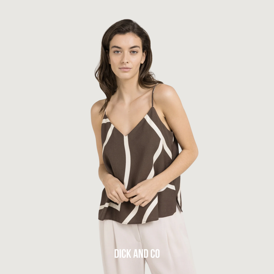 YAYA Singlet met print en V-hals in de kleur bruin (chocolate martini brown dessin)