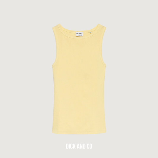 CATWALK JUNKIE Classic rib singlet tanktop in de kleur geel (mellow yellow)