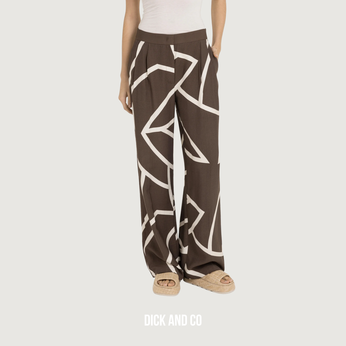 YAYA Geweven broek met wijde pijpen en print in de kleur bruin (chocolate martini brown dessin)