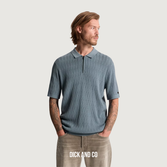 CAST IRON Polo van katoen/modal met rits in de kleur blauw (blue mirage)