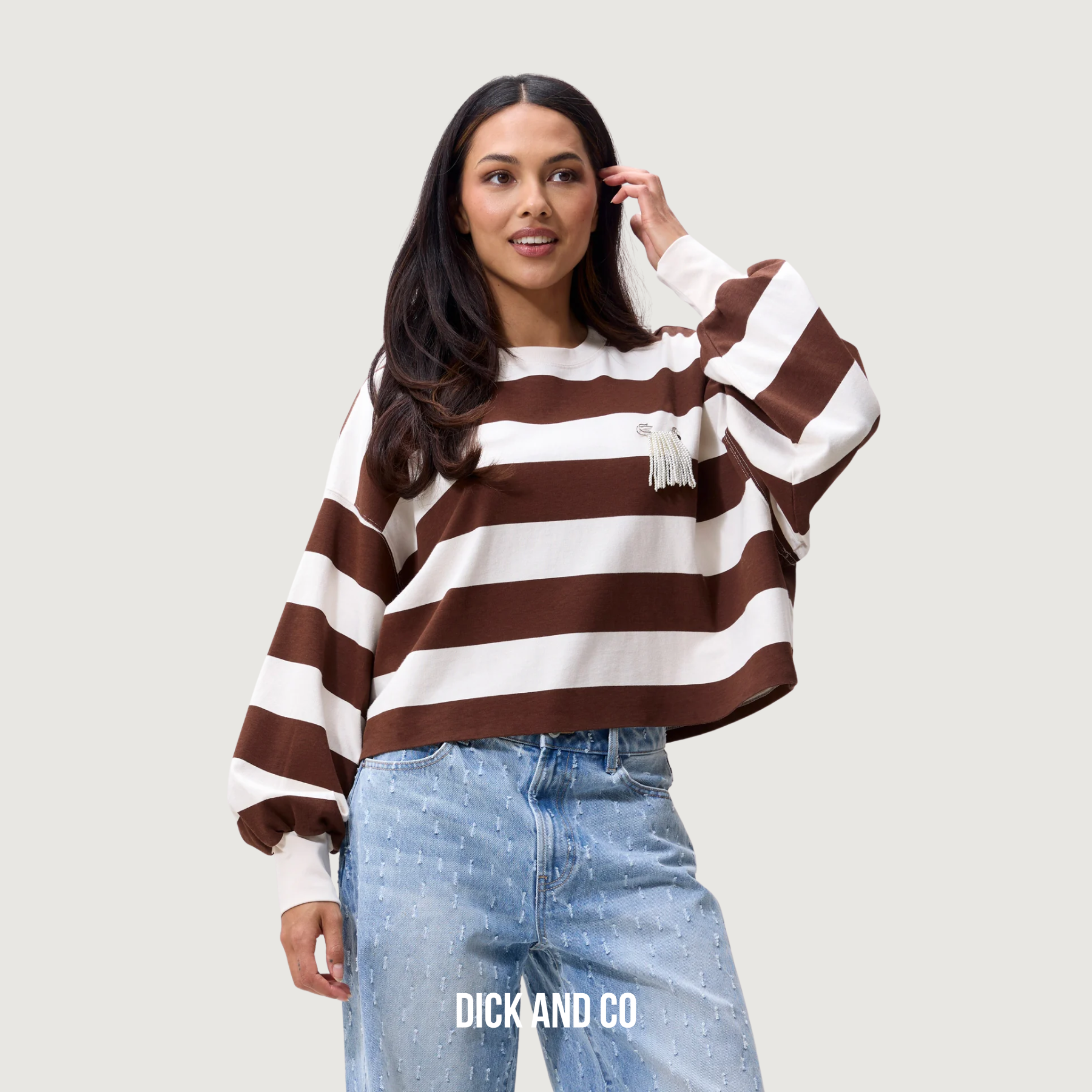 CATWALK JUNKIE Oversized striped long sleeve top in de kleur bruin (rocky road)